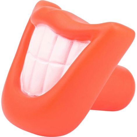 Lustiges Welpenspielzeug mit Zähnen und lächelnden Lippen, macht laute Kaugeräusche (rot). (1/5)