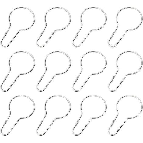 OUNONA Lot de 12 crochets de rideau de douche à roulettes, anneaux en acier inoxydable antirouille avec clips polis pour tringles et rideaux de salle de bain (argenté)