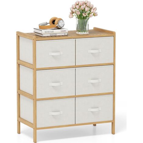 6-Drawer Bedroom Dresser, Bamboo Storage Unit, Folding Fabric Drawers, Slatted Shelf, Fabric Dresser, Bamboo Frame, for Adult and Child's Bedroom (1/5)