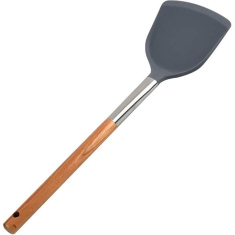 2 articles - Spatule en silicone - Spatule antiadhésive avec manche longue en bois - Spatule de cuisine résistante à la chaleur - (1/5)
