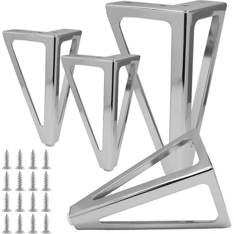 Pieds de canapé robustes en métal de 15 cm (6 pouces), pieds de remplacement solides de style moderne du milieu du siècle, compatibles avec les armoires, les coiffeuses et les tables (argent, paquet d (1/5)