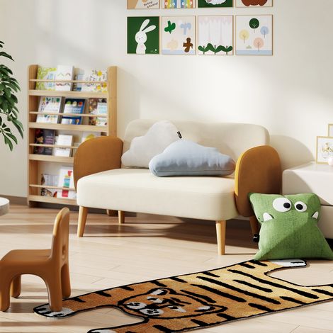 Sofá de 2 Plazas Tapizado en Terciopelo con Reposabrazos y Patas de Madera Sofá Pequeño Carga 240 kg 130x74x76 cm Crema (1/5)