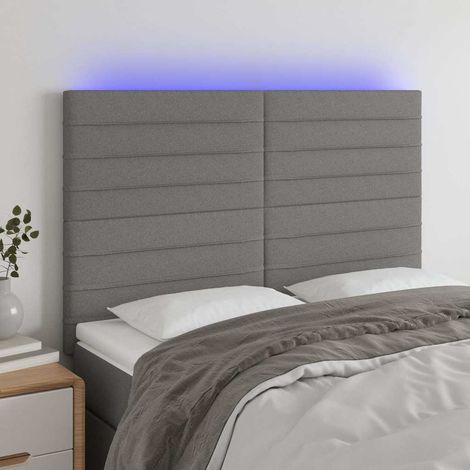 vidaXL Cabecero con luces LED tela gris oscuro 144x5x118/128 cm (1/5)