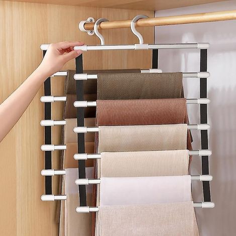 Cintres à pantalons à 6 niveaux, gain de place, étagères de rangement pour pantalons, dressing, plusieurs niveaux de rangement pour pantalons (1/4)