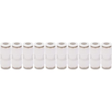 10 Raccords Droits à Pousser pour Tuyaux Pneumatiques, Connexion Rapide, Blanc, Lot de 10