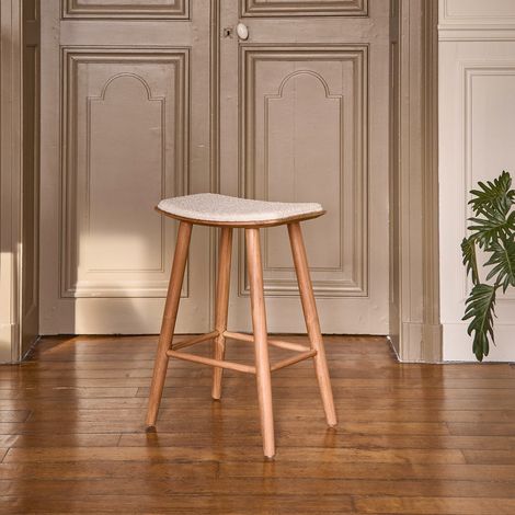 Tabouret en teck massif assise bouclette 65 cm