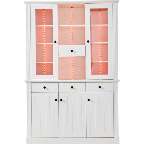 Vetrina bianca 119,5 x 40 x 180 cm con 4 cassetti, 5 ante, 21 vani, LED, MDF e vetro temperato (1/5)