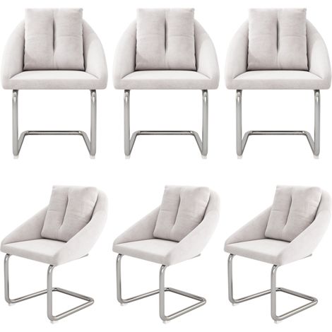 Silla de comedor giratoria de terciopelo beige, 6 unidades, con cojín y estructura metálica (1/5)