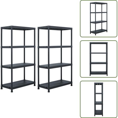 The Living Store Lagerregale 2 Stk. Schwarz 60 x 30 x 138 cm Kunststoff - Kunststoffregal (1/5)