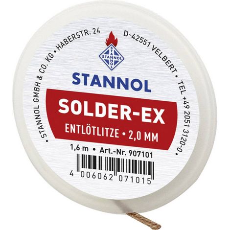 Stannol Solder Ex Treccia Lunghezza 1.6 m Larghezza 2.0 mm Imbevuto di flussante