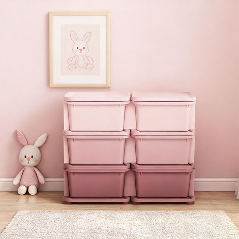 Commode de rangement en plastique rose avec 6 tiroirs (1/5)
