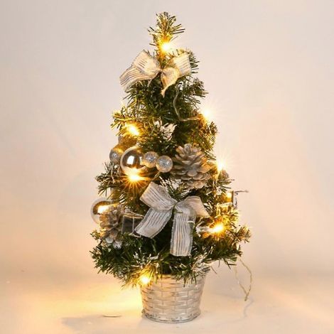 Mini sapin de Noël lumineux, petit sapin de décoration de bureau, convient aux maisons, bureaux, centres commerciaux et bars (argenté). (1/5)