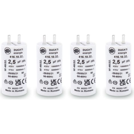Store Menuiserie – Lot de 4 condensateurs 2,5 µF à cosses – Tension 450V AC – Durée de vie 10 000 heures – Pour réparation moteur volet roulant (1/5)
