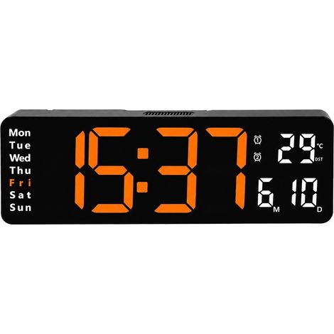 Horloge murale LED 40 cm (16 pouces), affichage numérique nordique avec calendrier et thermomètre, pour salon (33 cm / 13 pouces), lampe orange 6629 (1/5)