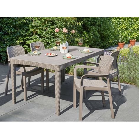 Dmora - Gartentisch Salmon, Picknickbasis, Garten-Esstisch, Mehrzweck-Außenbank, 160x90 h74 cm, Taube