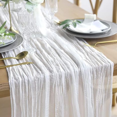 Camino de mesa de gasa para decoración de bodas, decoración de arcos, camino de mesa para eventos, despedidas de soltera, baby showers, decoración de bodas, Navidad, blanco 90×300CM (1/5)