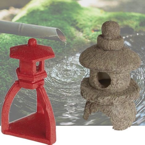 2 Décorations De Bassin De Jardin, Pagode Rouge + Pagode (1/4)