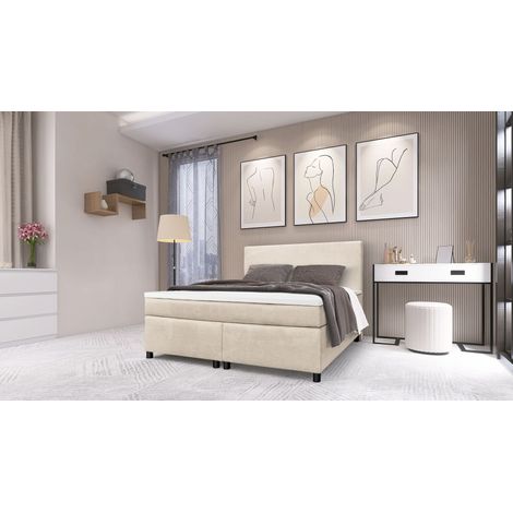 Boxspringbett Paxos Cordstoff Beige 140x200 Hotelbett Bonellfederkern Bett (1/5)