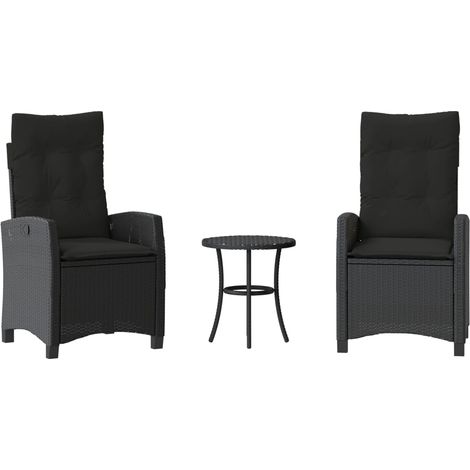 3 Piece Bistro Set with Cushions Black Poly Rattan vidaXL (1/5)