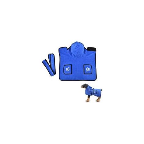 Peignoir de bain pour chien en microfibre absorbant à séchage rapide, bleu, toutes tailles – (1/5)