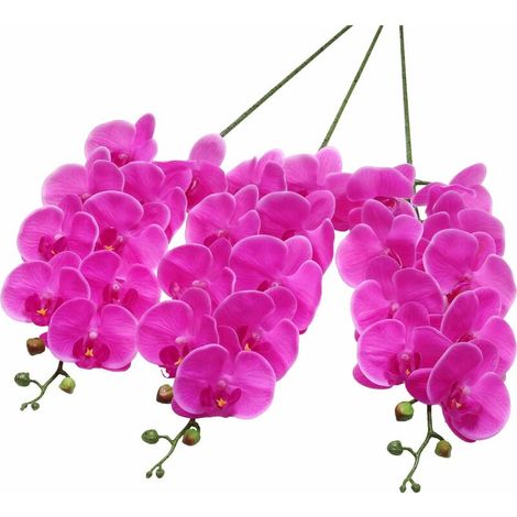 Set of 3 Artificial Orchid Stems Real Touch Orchid 37 Inch Height 9 Large Flowers Fake Phalaenopsis Flower Home Wedding Decoration (3 PCS, Purple) (1/5)