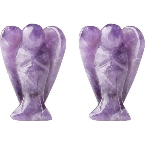 2 Figurine, Ange Gardien En Pierre Naturelle, Améthyste Ou Quartz, Décoration Bureau Cadeau