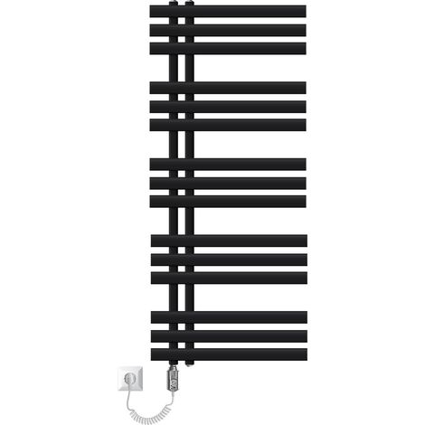 LuxeBath Radiatore Elettrico per Bagno Iron EM 500x1200 mm Nero Opaco incl. Elemento Riscaldante da 900W con Termostato Singolo Termoarredo con Cartuccia Termosifone a Pannello Scaldasalviette (1/5)