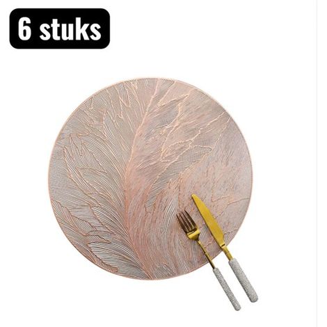 Lot de 6 sets de table ronds en PVC – Dessous de table imperméables et antidérapants – Motif ressort élégant – Couleur or rose (1/5)
