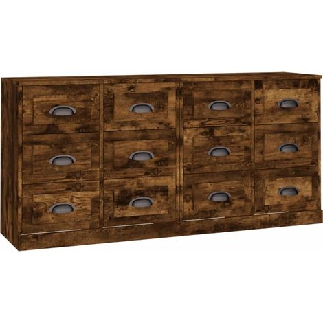 Credenza a buffet cassettiera mobile contenitore organizer cucina soggiorno salotti set di 2 legno ingegnerizzato marrone 020036751
