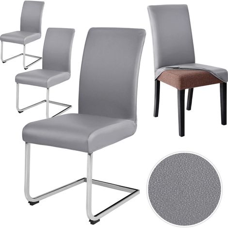 Stuhlhussen 4er Set Kunstleder Grau wasserdicht & elastisch für Esszimmerstühle (1/5)