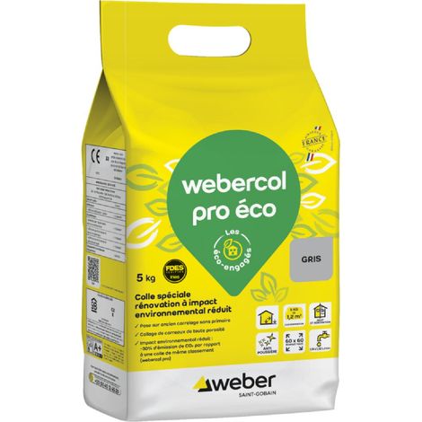 Weber Saint-Gobain Colle carrelage, gris spéciale renovation, 5kg, prête à l'emploi, WEBERCOL PRO ENAE, Impact environnemental réduit