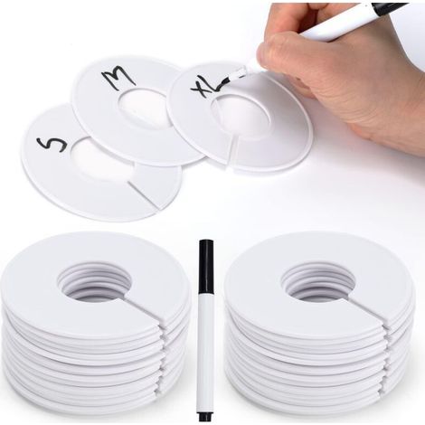 40 Pièces Séparateurs Ronds de Taille de Vêtements pour Penderie Bébé,Diviseurs de Cintres pour Classification de Placard,avec Marqueur (Blanc) (1/5)