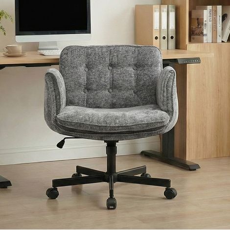 Chaise de bureau gris foncé en tissu avec roulettes, accoudoirs rabattables, hauteur réglable et rotation 360° (1/5)