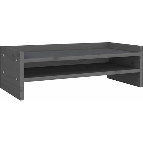 Support de moniteur Rehausseur d'écran Bureau en bois de pin massif Gris 50 x 24 x 16 cm (1/5)