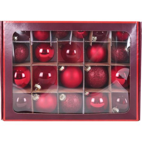 TrendLine Glaskugeln rot Mix, 42 Stück Ø 5/6/7 cm Glas Christbaumkugeln Xmas (1/3)