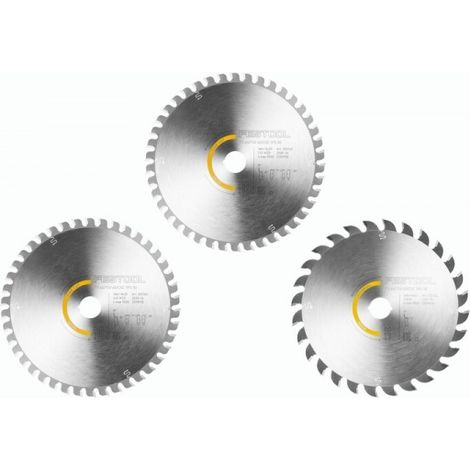 Festool – Pack de 3 lames de scie circulaire pour bois – Ø168mm, alésage 20mm, dents en carbure – Coupe fine et moyenne pour panneaux et bois massif