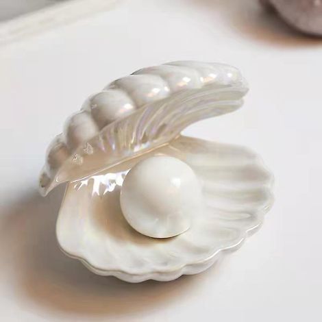 Lampe d'appoint/veilleuse en coquillage avec perle, ornement de table de collection