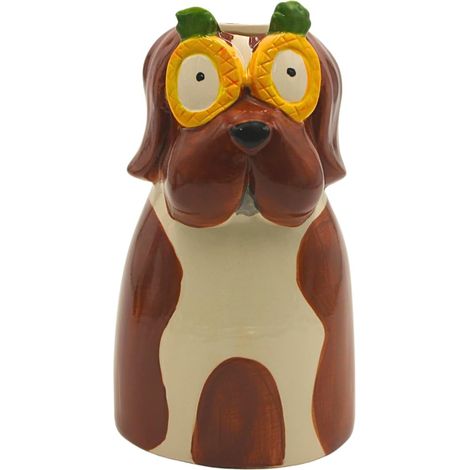 Vase décoratif en céramique pour Chien avec Lunettes de Soleil Marron 10 x 10 x 20 cm (1/5)