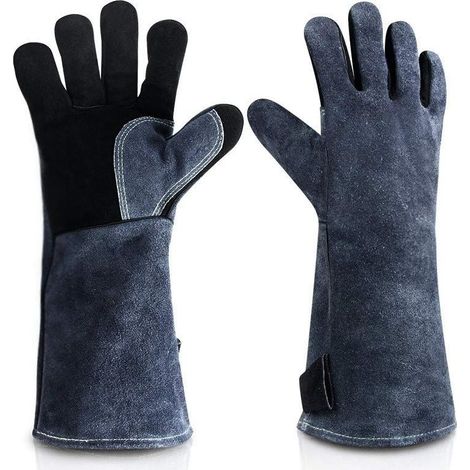Lourd Devoir Grand Cuir Résistant à Chaleur Résistant à Feu Gants Gantelets pour Poêle à Bois Brûleur à Bûches Soudure Barbecue, Gants de Jardinage pour Hommes (1/5)