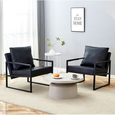 Fauteuil de lecture 68,6x75,5x75,2 cm noir, accoudoirs intégrés, métal et PU, MEUBLIV (1/5)