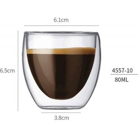 Set de 6 Tasses à café, Verre double paroi, 80ml, Design ergonomique, Isolation thermique, Usage quotidien (1/3)