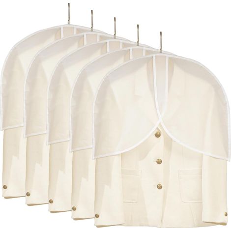 Lntyq 5er-Pack faltbare Kleidersäcke für Jacken, Mäntel, Anzüge, Aufbewahrungslösung, durchsichtige Schulterabdeckungen zum Aufhängen von Kleidung, faltbare staubdichte Schutzvorrichtungen (1/5)