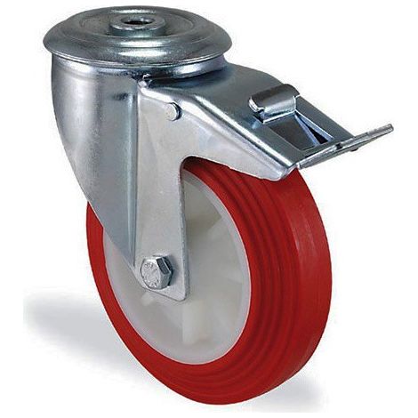 Roulette à oeil pivotante à frein polyuréthane diamètre 100mm charge 150kg