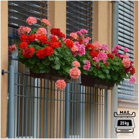 com-four® 4X Support de bac à Fleurs pour parapets et Garde-Corps de Balcon - Fixation Flexible en métal pour bacs à Plantes - réglable dans Les 2 Sens - Aucun perçage nécessaire