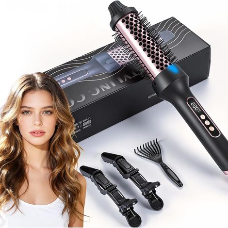 Brosse Chauffante Céramique, 38 mm Thermal Brush 3 in 1, LCD 100-210 °C,Lissage, Boucles Souples, Volume, Design Ionique Anti-Frisottis,5 Réglages de Température,Chauffage Rapide (Style 1) (1/5)
