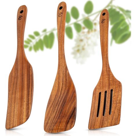 Pfannenwender aus Akazienholz - 3-teiliges Küchenhelfer Set - Holz (1/4)