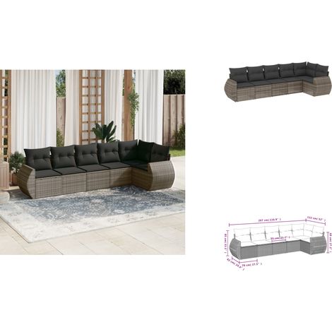 Salon de jardin 6 pcs avec coussins gris résine tressée - Ensemble Salon De Jardin - Mobilier Extérieur - Résine Tressée - Rotin Synthétique - Chaise Lounge (1/3)