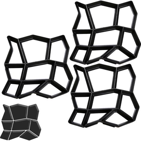 SWANEW 3 pezzo stampo di pavimentazione fai da te stampo in calcestruzzo nero 43x43x4cm stampo cassaforma plastica irregolare pavimentazione in calcestruzzo stampo di colata per pavimentazione pietre