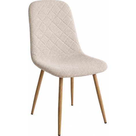 Home Heavenly®- Pack de 4 Sillas de Comedor Suiz - Silla tapizada Diseño nórdico respaldo con costura romboidales y patas metal Color: Beige pata sonoma (1/5)