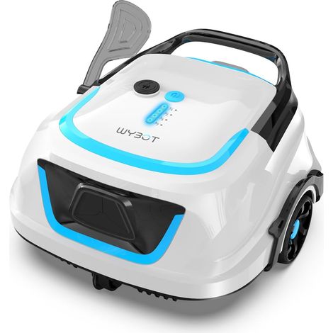 Robot Piscine sans Fil Spécial Hors-Sol, Aspirateur Auto, Autonomie 120 Min, Double Filtration, LED, Charge 2,5h, 4 Modes, Bleu Brumeux